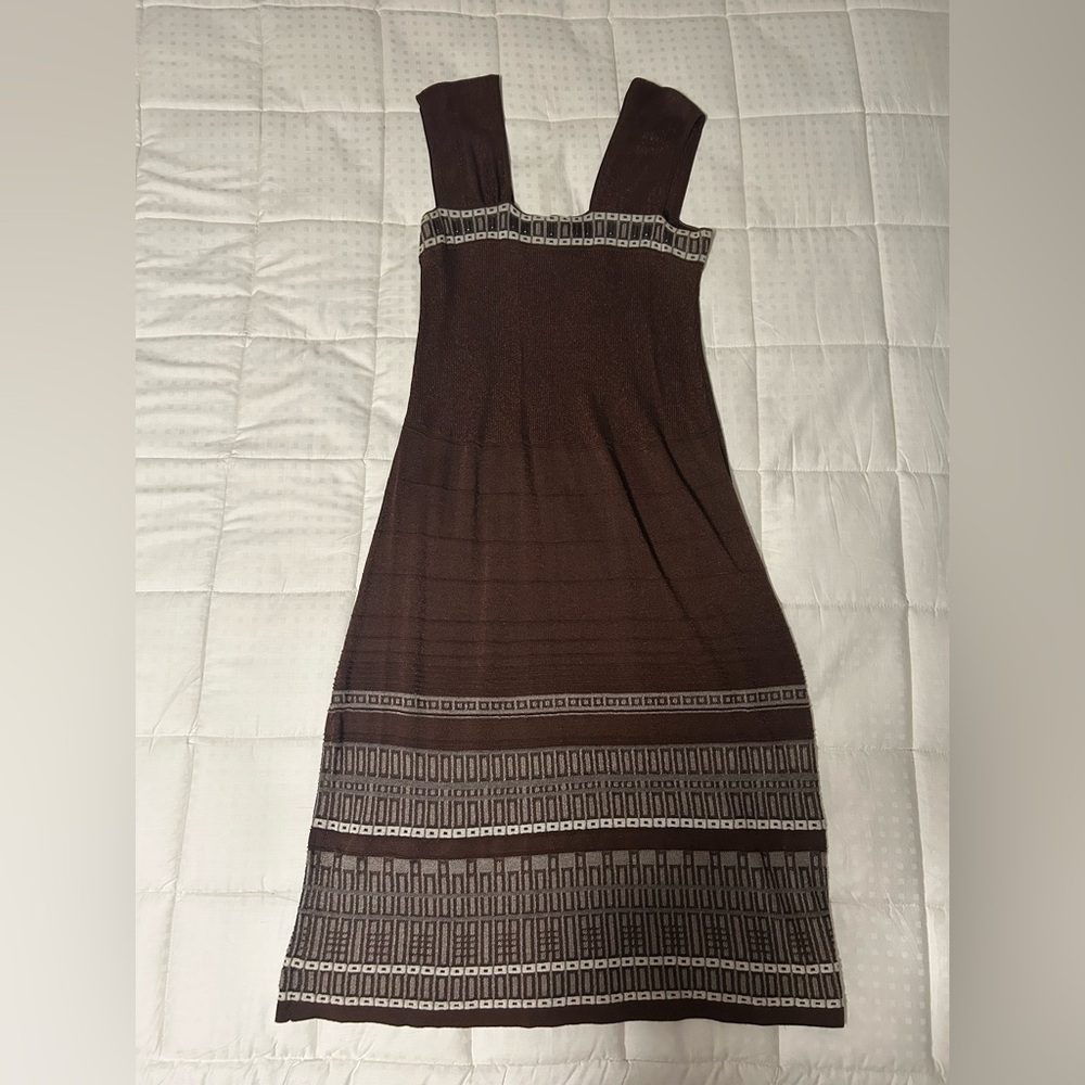 Sleeveless Brown Patterned Midi Dress VINTAGE
